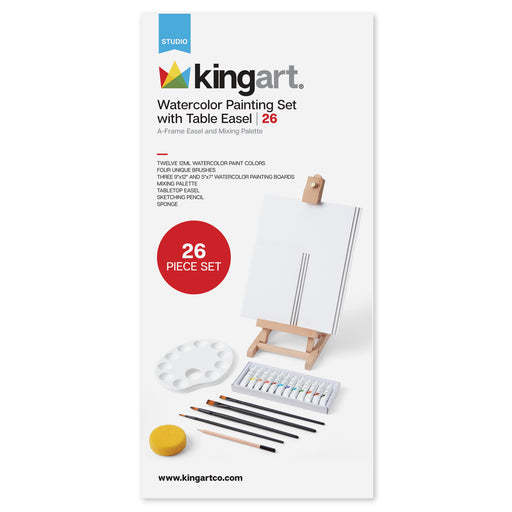 KINGART® Studio Watercolor Painting Set with Table Easel, 26 Piece Set - KINGART