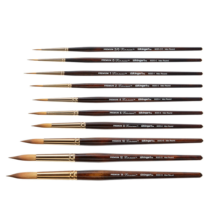 KINGART® Finesse™ Kolinsky Sable Synthetic Blend Brushes, Gift Box, Set of 10 - KINGART