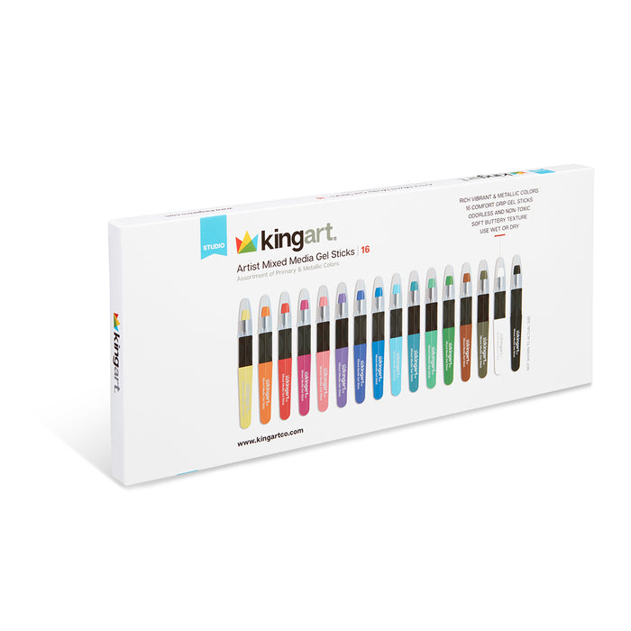 KINGART® Gel Stick Artist Mixed Media Crayons, Set of 16 Unique Colors - KINGART