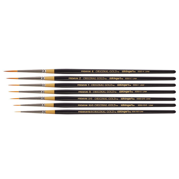 KINGART® Original Gold® 9350 Liner Series, Premium Golden Taklon Multimedia Artist Brushes, Set of 7 - Premium - KINGART®