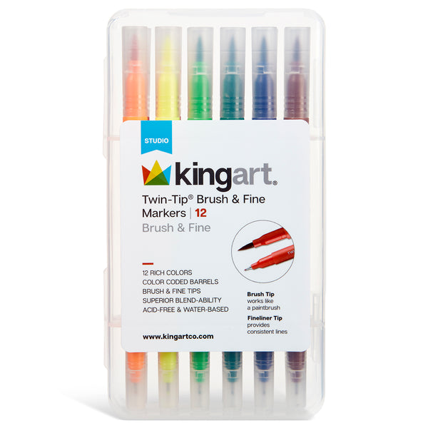 Twin Tip Fineline Markers, Thick and Thin Tip, 1 Each of 12 Colors, Mardel