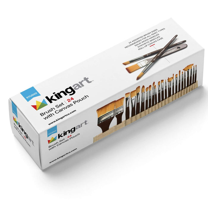 KINGART® Studio Brush Library, Canvas Wrap, Set of 24 - KINGART