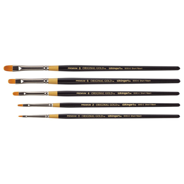 KINGART® Original Gold® 9510 Series, Golden Taklon Short Filbert, Set of 5 - KINGART