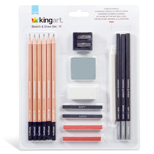 KINGART® Studio Sketch and Drawing Art Pencil Kit, Set of 17 - KINGART