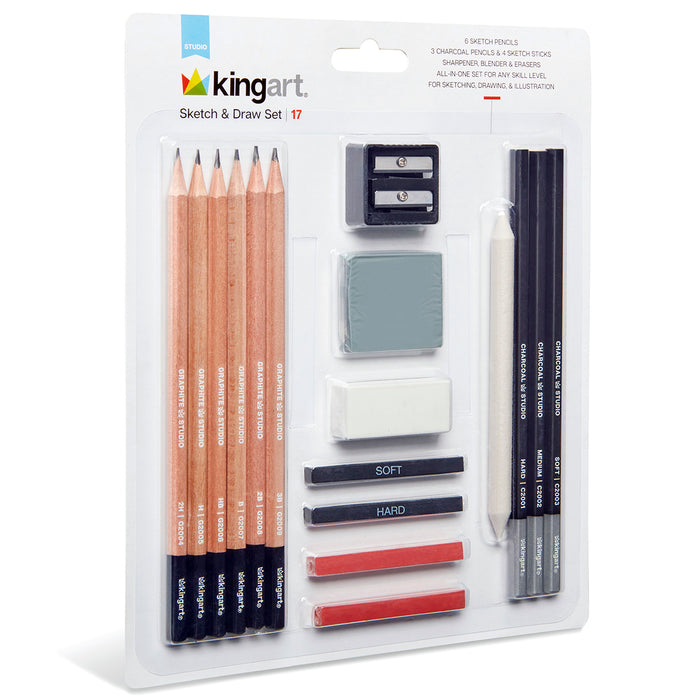 KINGART® Studio Sketch and Drawing Art Pencil Kit, Set of 17 - KINGART