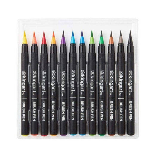 KINGART® Real Brush Watercolor Pens, Set of 12 Unique Colors for Creating Illustrations, Calligraphy, and Watercolor Effects - KINGART