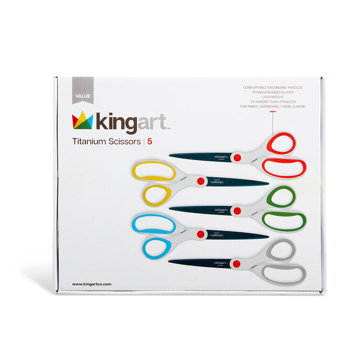 KINGART® Titanium Scissors, Arts & Crafts, Set of 5 - KINGART