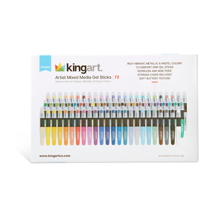 KINGART® Gel Stick Artist Mixed Media Crayons, Set of 72 Unique Colors - KINGART