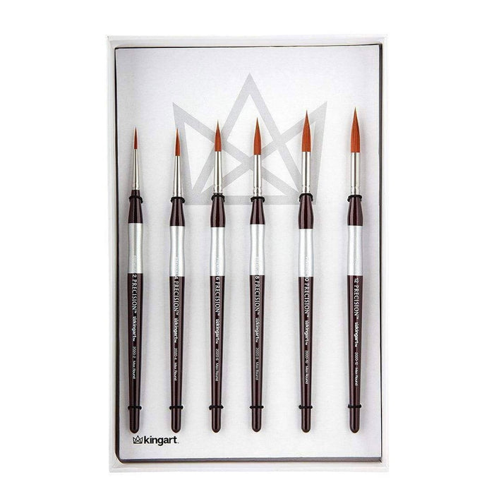 KINGART® Precision™ Series Synthetic Blend Brushes, Ergonomic Comfort Handle, Gift Box, Set of 6 - KINGART