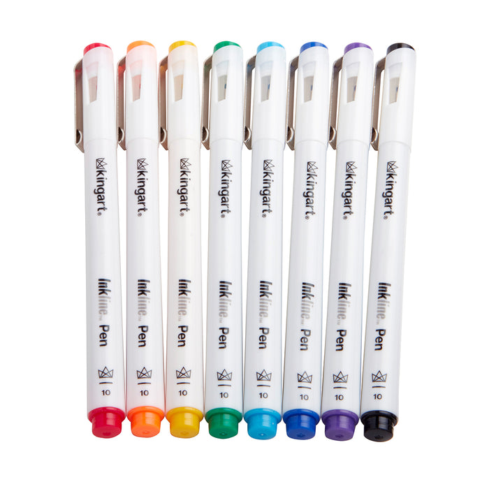 KINGART® Inkline™ Fine Line Art & Graphic Pens, Archival Japanese Ink, Set of 8 Unique Colors, Size 10 - KINGART