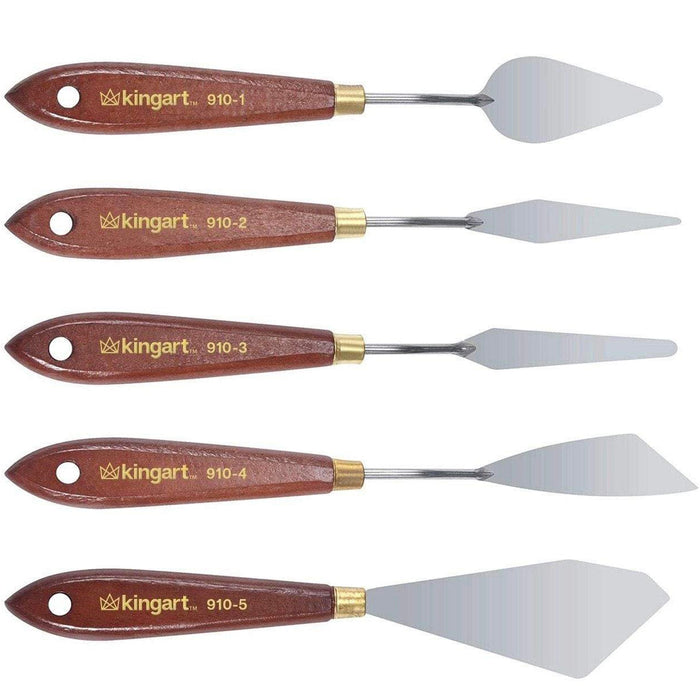 KINGART® Stainless Steel Artists Palette Knife Set, Painting Mixing Scraper, Set of 5 Unique Shapes - Studio - KINGART®