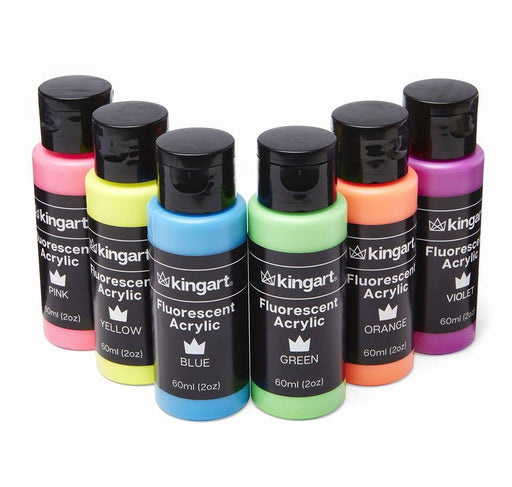 KINGART® Studio Acrylic Craft Paint, 60ml (2oz) Bottle, Set of 6 Fluorescent Colors - Studio - KINGART®