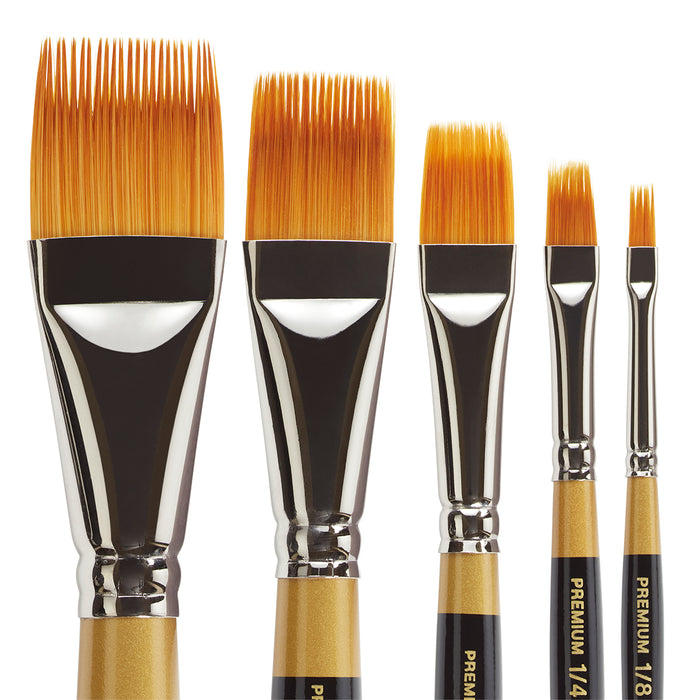 KINGART® Original Gold® 9120 Flat Rake™ Series Premium Golden Taklon Multimedia Artist Brushes, Set of 5 - KINGART