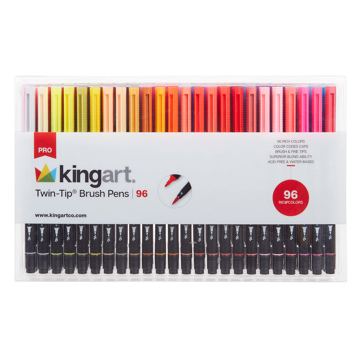 KINGART® PRO Twin-Tip™ 445 Series Brush Pen Art Markers, Set of 96 Unique & Vivid Colors - Pro - KINGART®