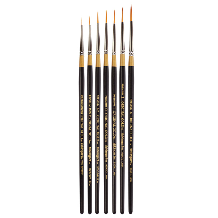 KINGART® Original Gold® 9350 Liner Series, Premium Golden Taklon Multimedia Artist Brushes, Set of 7 - Premium - KINGART®