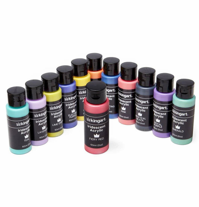 KINGART® Studio Acrylic Craft Paint, 60ml (2oz) Bottle, Set of 12 Iridescent Colors - Studio - KINGART®