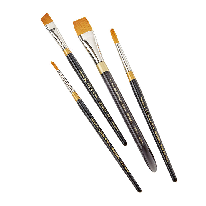 KINGART® Original Gold® Series Premium Golden Taklon Multimedia Artist Brushes, Gift Box, Set of 4 - Premium - KINGART®