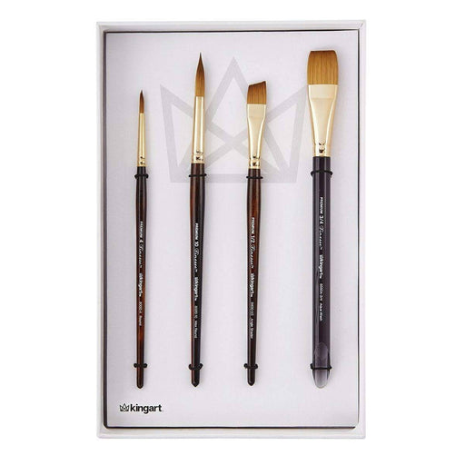 KINGART® Finesse™ Kolinsky Sable Synthetic Blend Brushes, Gift Box, Set of 4 - KINGART