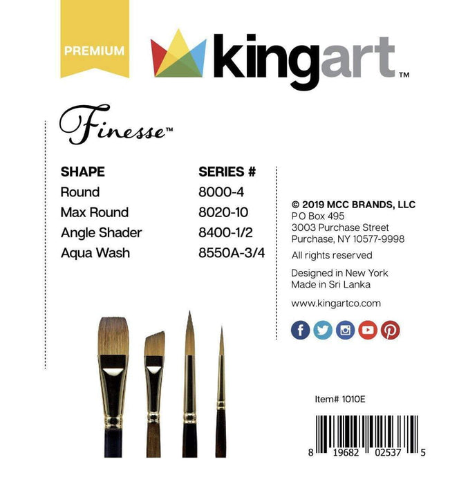 KINGART® Finesse™ Kolinsky Sable Synthetic Blend Brushes, Gift Box, Set of 4 - KINGART