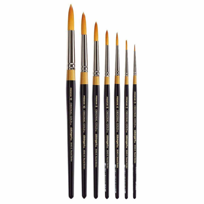 KINGART® Original Gold® 9040 Series, Golden Taklon Round Stroke, Set of 7 - KINGART