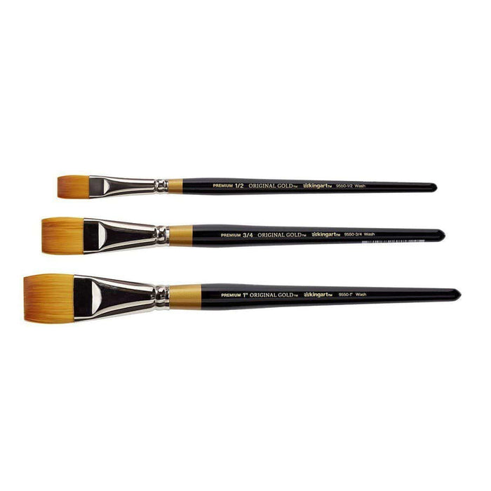 KINGART® Original Gold® 9550 Series, Golden Taklon Wash Brushes, Set of 3 - KINGART