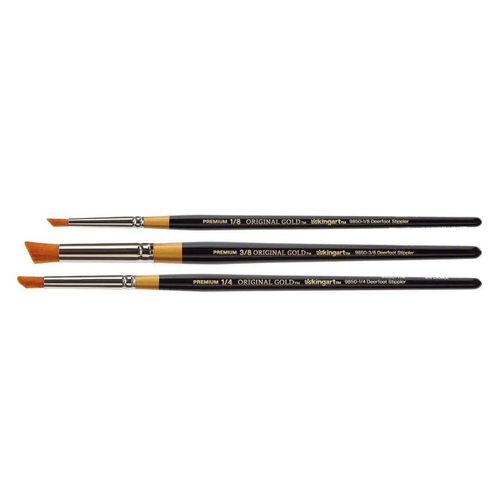 KINGART® Original Gold® 9850 Series, Golden Taklon Deerfoot Stippler, Set of 3 - KINGART