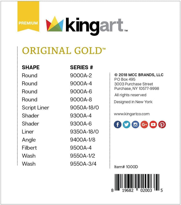 KINGART® Original Gold® Aqua Series, Golden Taklon Brushes, Gift Box, Set of 12 - KINGART