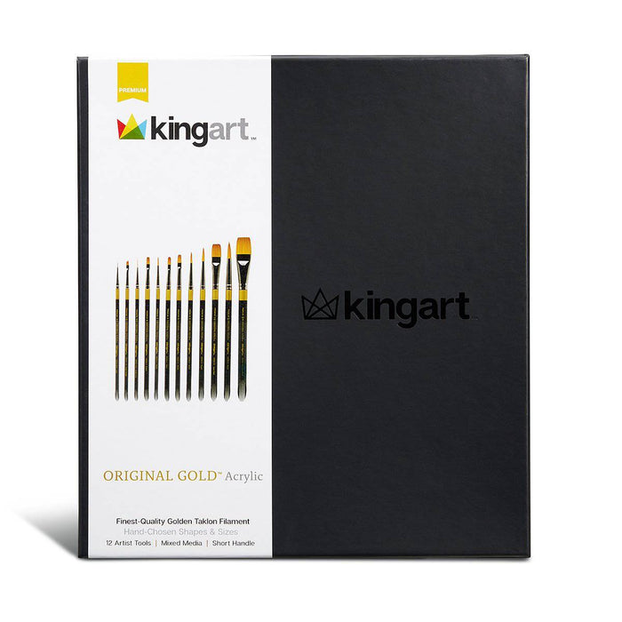 KINGART® Original Gold® Aqua Series, Golden Taklon Brushes, Gift Box, Set of 12 - KINGART