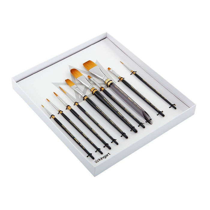 KINGART® Original Gold® Series, Golden Taklon Brushes, Gift Box, Set of 10 - KINGART