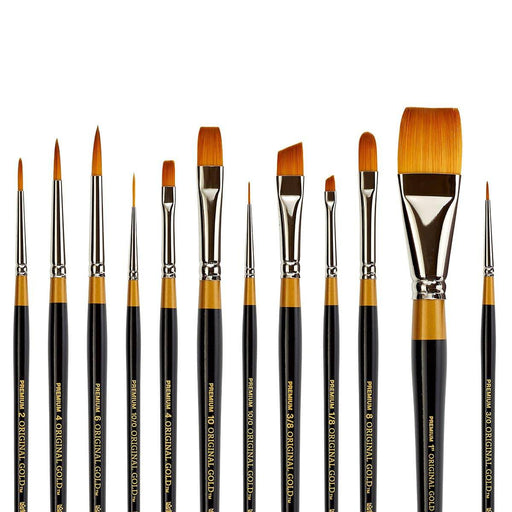 KINGART® Original Gold® Series, Golden Taklon Brushes, Gift Box, Set of 12 - KINGART