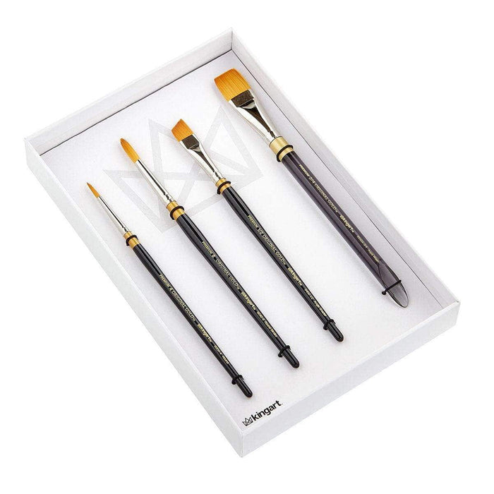 KINGART® Original Gold® Series, Golden Taklon Brushes, Gift Box, Set of 4 - Premium - KINGART®