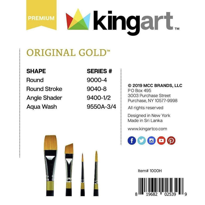 KINGART® Original Gold® Series, Golden Taklon Brushes, Gift Box, Set of 4 - KINGART