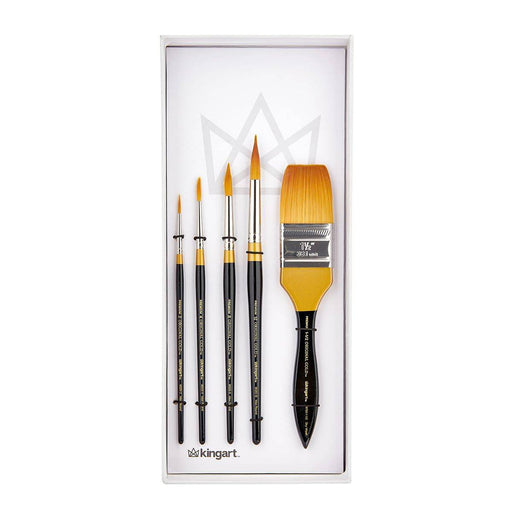 KINGART® Original Gold® Series, Golden Taklon Brushes, Gift Box, Set of 5 - KINGART