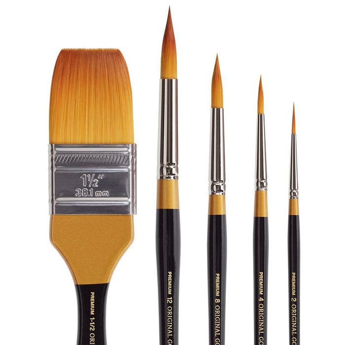 KINGART® Original Gold® Series, Golden Taklon Brushes, Gift Box, Set of 5 - KINGART