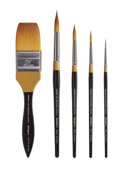 KINGART® Original Gold® Series, Golden Taklon Brushes, Gift Box, Set of 5 - KINGART