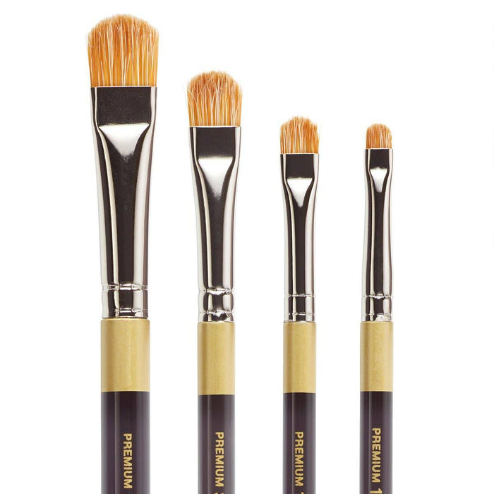 KINGART® Original Gold Specialty® 9247 Series, Crescent Filbert Blender Artist Brush, Golden Taklon & White Bristle Blend, Acrylic Handle, Set of 4 - KINGART