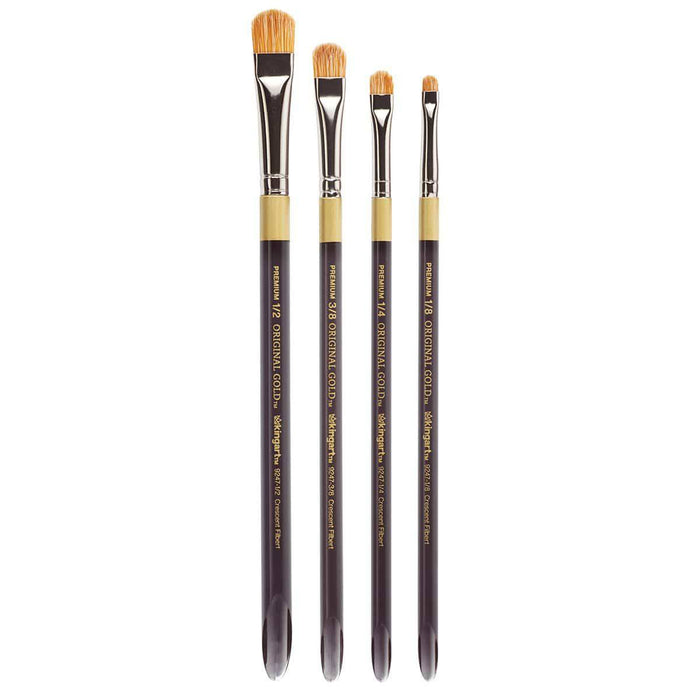 KINGART® Original Gold Specialty® 9247 Series, Crescent Filbert Blender Artist Brush, Golden Taklon & White Bristle Blend, Acrylic Handle, Set of 4 - KINGART