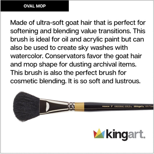 KINGART® Original Gold Specialty® 9275 Series, Oval Mop Brush, Super-Soft Dyed-Black Natural Goat Blend - KINGART