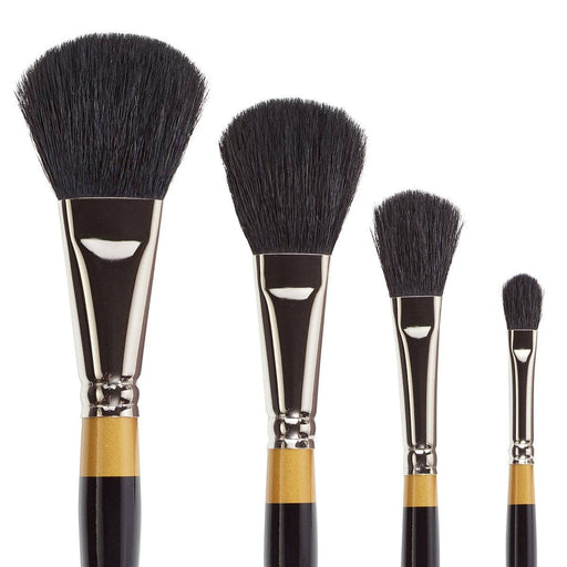 KINGART® Original Gold Specialty® 9275 Series, Oval Mop Brush, Super-Soft Dyed-Black Natural Goat Blend, Set of 4 - KINGART