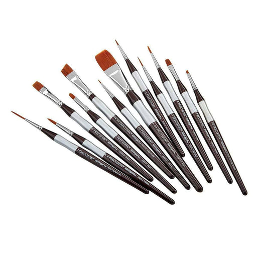 KINGART® Precision™ Series Amber Taklon Brushes, Ergonomic Comfort Handle, Gift Box, Set of 12 - KINGART