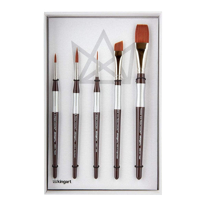 KINGART® Precision™ Series Synthetic Blend Brushes, Ergonomic Comfort Handle, Gift Box, Set of 5 - KINGART