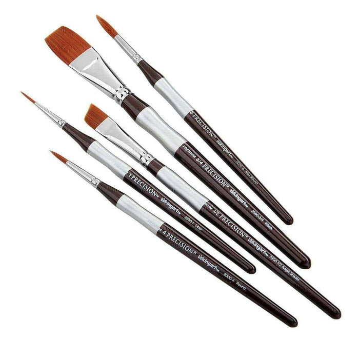 KINGART® Precision™ Series Synthetic Blend Brushes, Ergonomic Comfort Handle, Gift Box, Set of 5 - KINGART