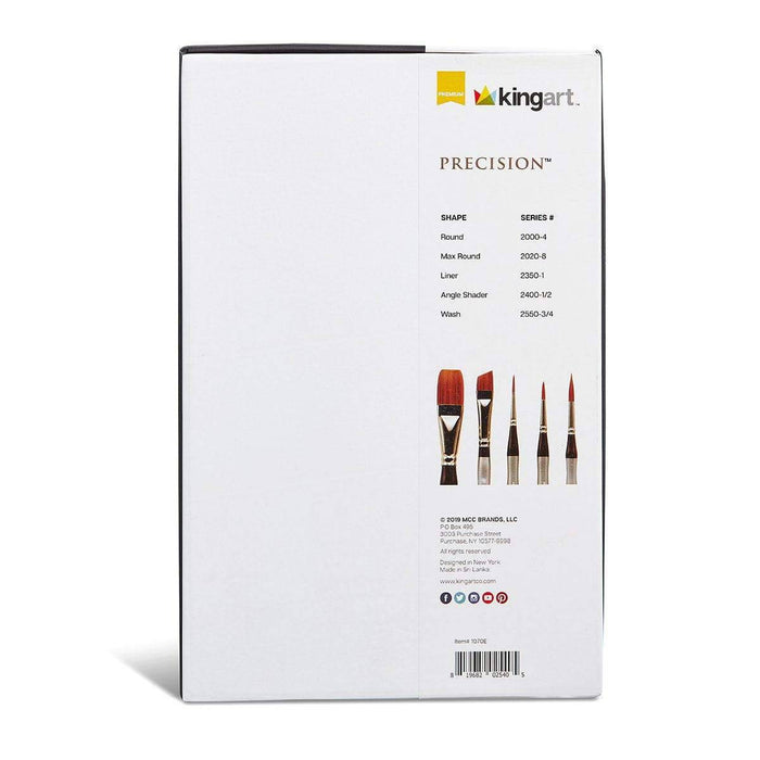 KINGART® Precision™ Series Synthetic Blend Brushes, Ergonomic Comfort Handle, Gift Box, Set of 5 - KINGART