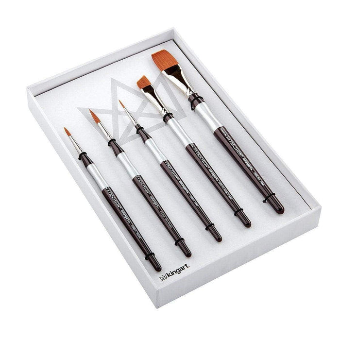 KINGART® Precision™ Series Synthetic Blend Brushes, Ergonomic Comfort Handle, Gift Box, Set of 5 - KINGART