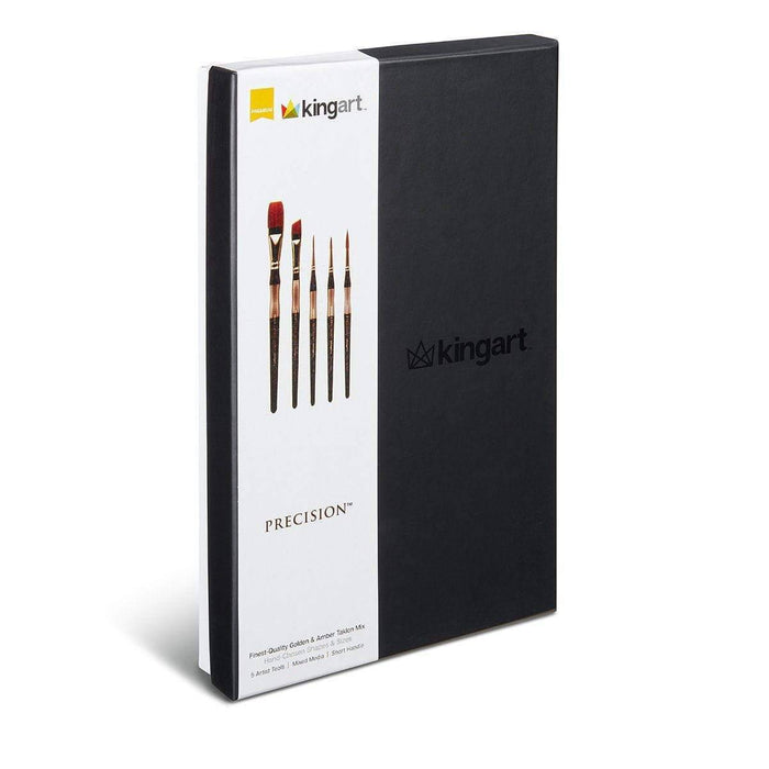 KINGART® Precision™ Series Synthetic Blend Brushes, Ergonomic Comfort Handle, Gift Box, Set of 5 - KINGART