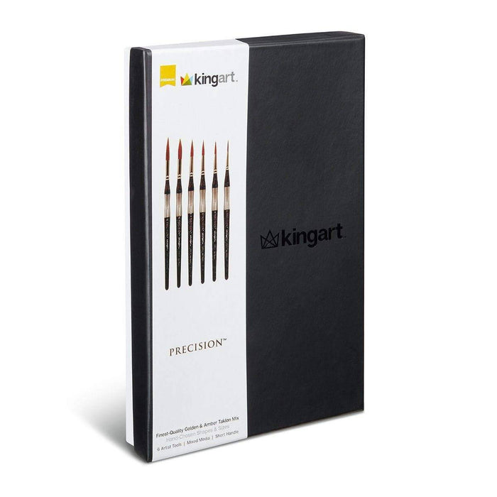 KINGART® Precision™ Series Synthetic Blend Brushes, Ergonomic Comfort Handle, Gift Box, Set of 6 - KINGART