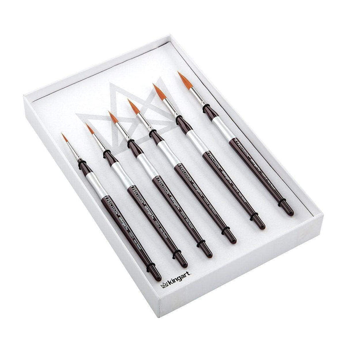 KINGART® Precision™ Series Synthetic Blend Brushes, Ergonomic Comfort Handle, Gift Box, Set of 6 - KINGART