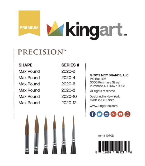 KINGART® Precision™ Series Synthetic Blend Brushes, Ergonomic Comfort Handle, Gift Box, Set of 6 - KINGART