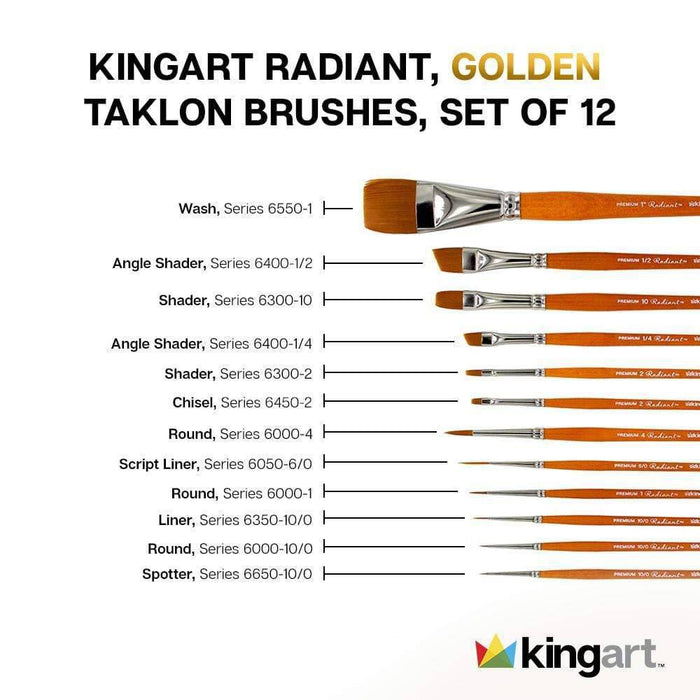 KINGART® Radiant™ Taklon Brushes, Gift Box, Set of 12 - KINGART