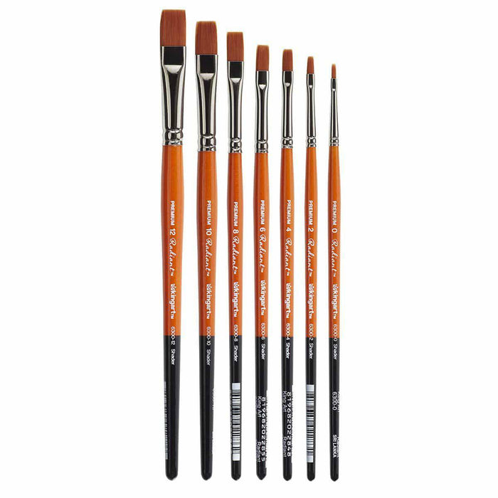 KINGART® Radiant™ Taklon Brushes, Series 6300 Flat Shader, Set of 7 - KINGART